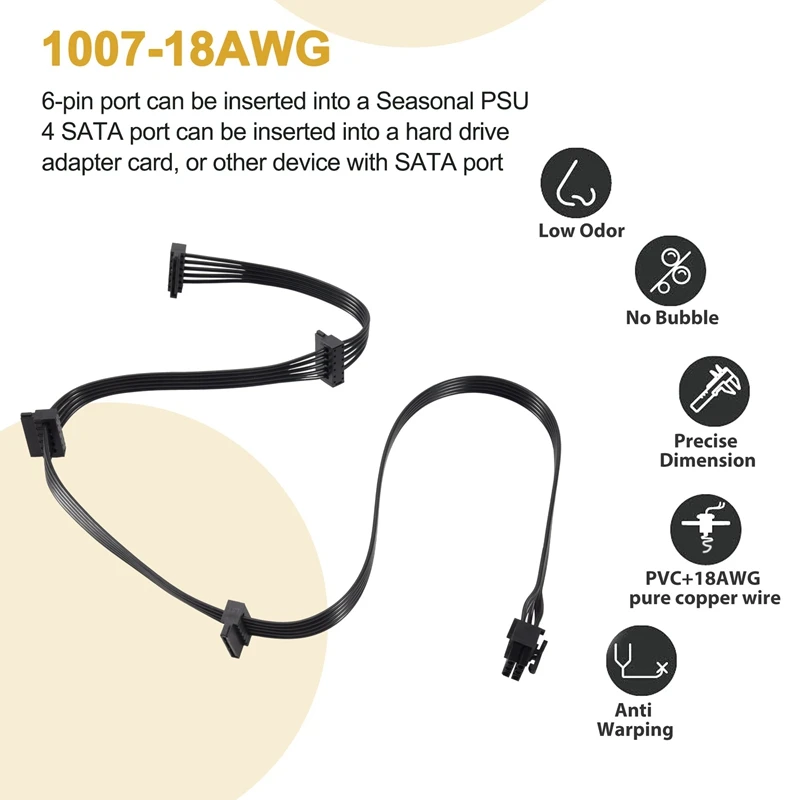 Pcie 6Pin Male To 4 SATA Power Supply Cable For Seasonic Focus+/ MK3/ FX/ P Series 850PX 750PX 650PX 550PX PSU