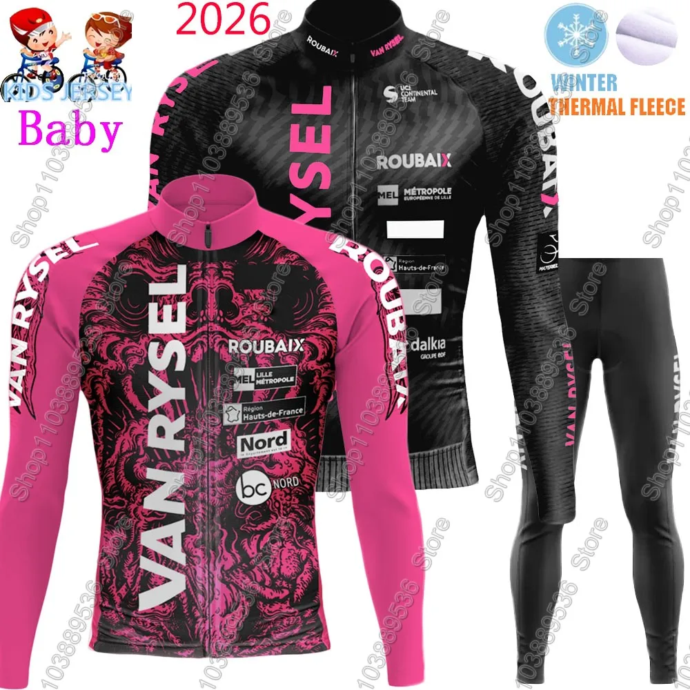 

Зимний велокомплект Van Rysel - Roubaix 2026 для детей: велоджерси с длинным рукавом для мальчиков и девочек, велосипедная одежда, костюм для МТБ и шоссейного велосипеда, штаны с подштаниками