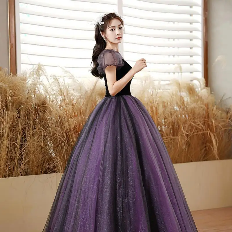 2023 novo roxo quinceanera vestidos de renda ilusão mangas curtas vestido debutante querida tule andar de comprimento 15 anos