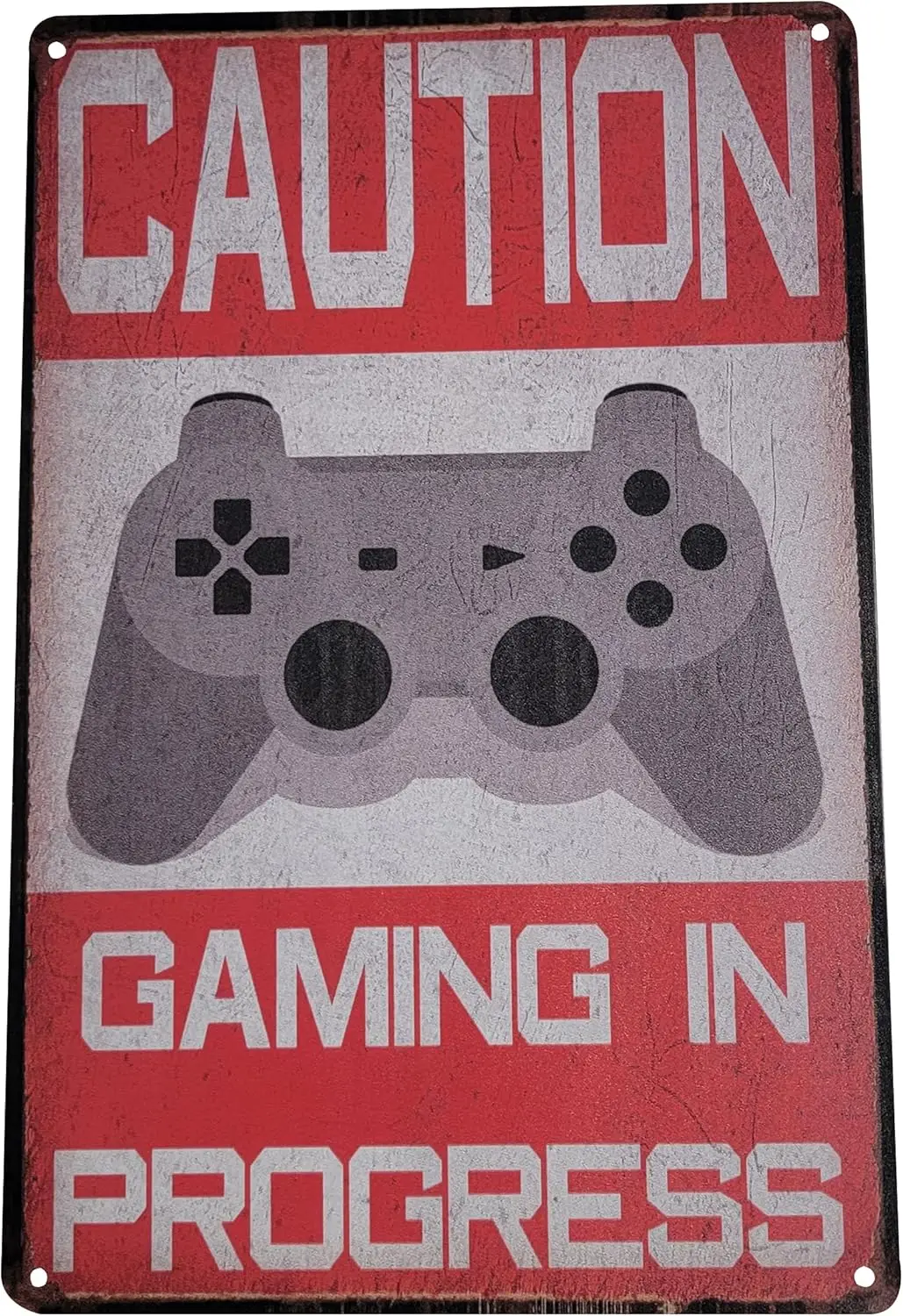 AMERICAN WIT ; Metal Tin Sign (Caution – Gaming in Progress) Rustic Distress Looking Sign.-aluminum