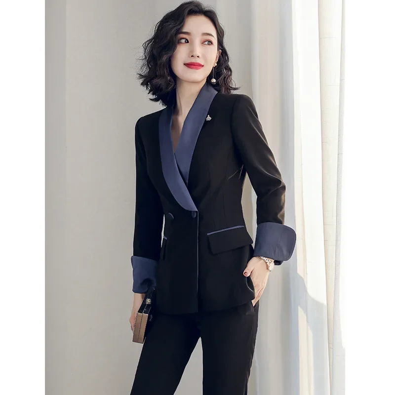 Vêtements de mode pour femmes, ensemble de pantalons trempés à double boutonnage, vêtements de travail féminins, blazer et pantalon, vêtements de bureau pour dames