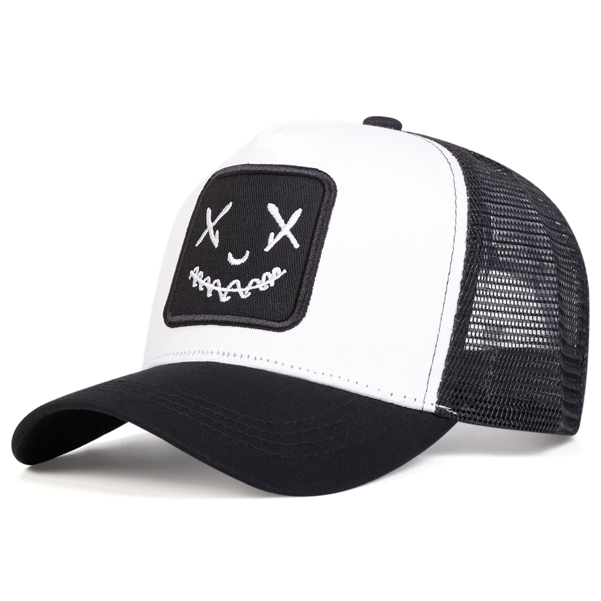 Baseballkappen mit Smile-Face-Stickerei für Damen und Herren, verstellbare Snapback-Kappen aus Baumwolle, Hip-Hop-Mesh-Kappen, Sommer-Outdoor-Sonnenhüte, Dad-Hats – Detail 8