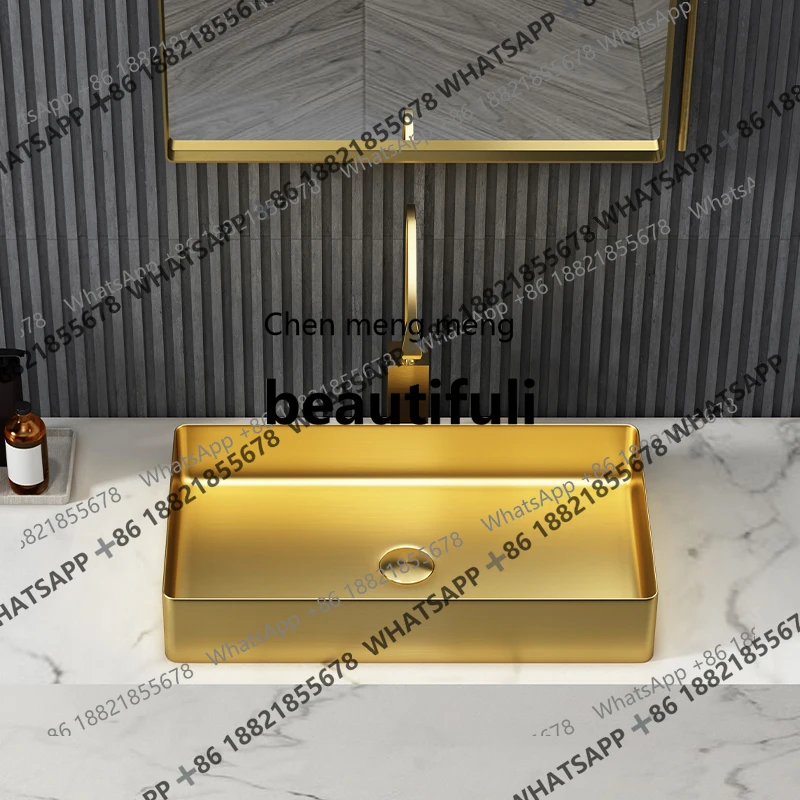 

X Golden rectangular stainless steel table basin light luxury wash basin single basin