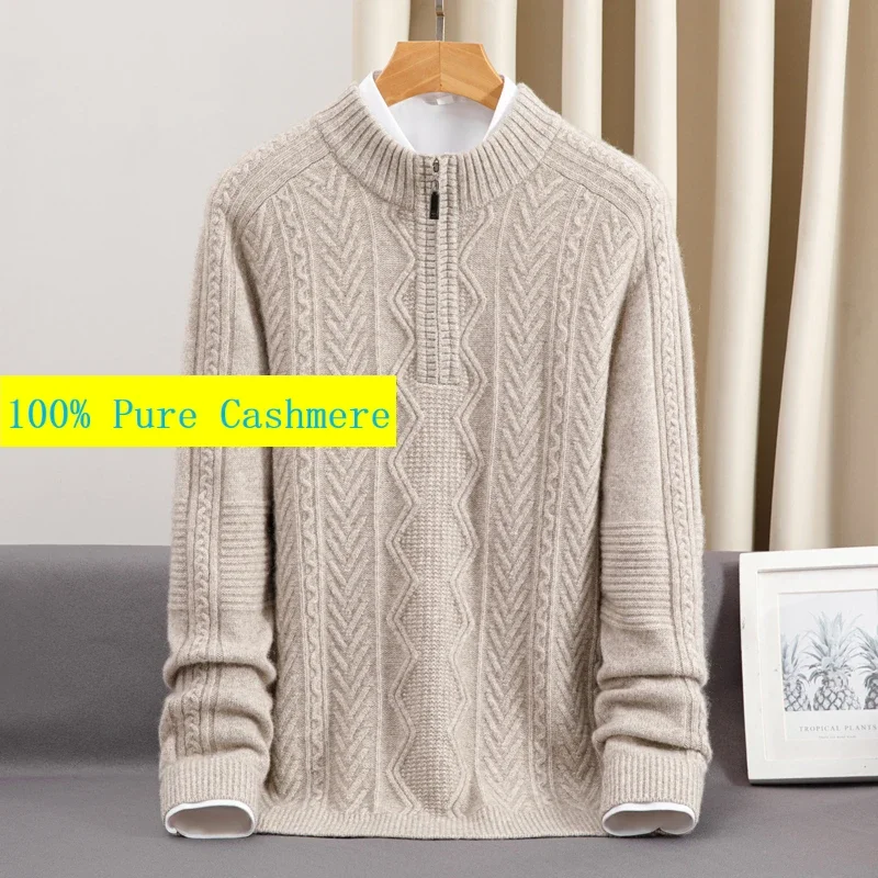 New Arrival Fahsion Large Cashmere Men's Pullover Half High Zippered Collar Knit Sweater Winter Size S M L XL 2XL3XL 4XL 5XL 6XL