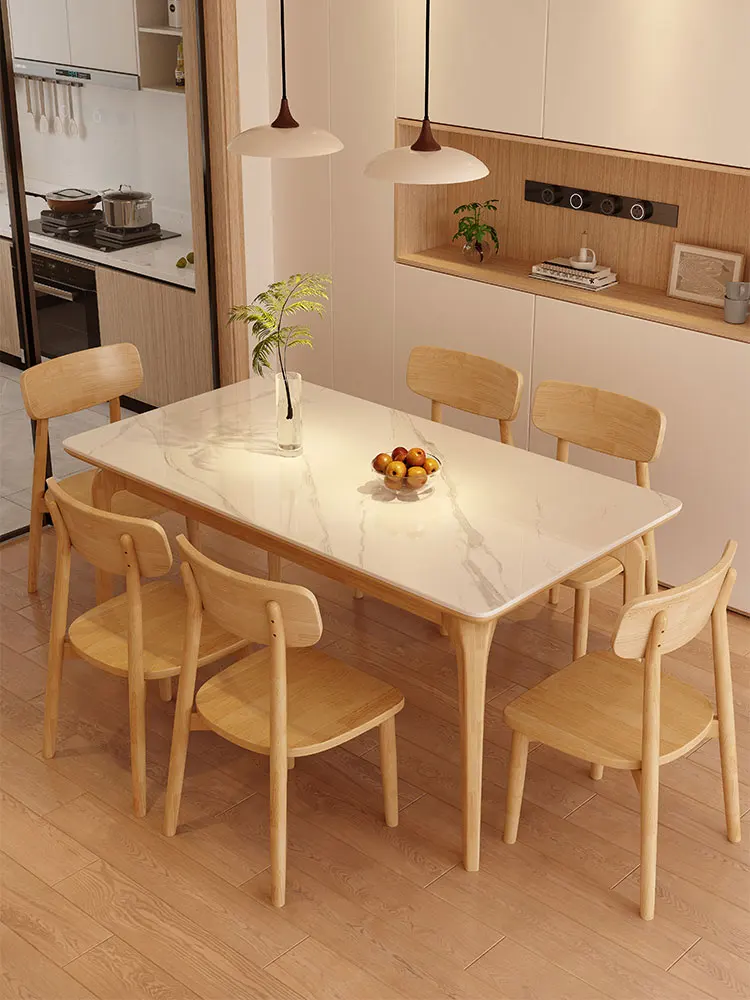 all solid wood rock slab dining table and chairs household small apartment log cream wind rectangular dining table