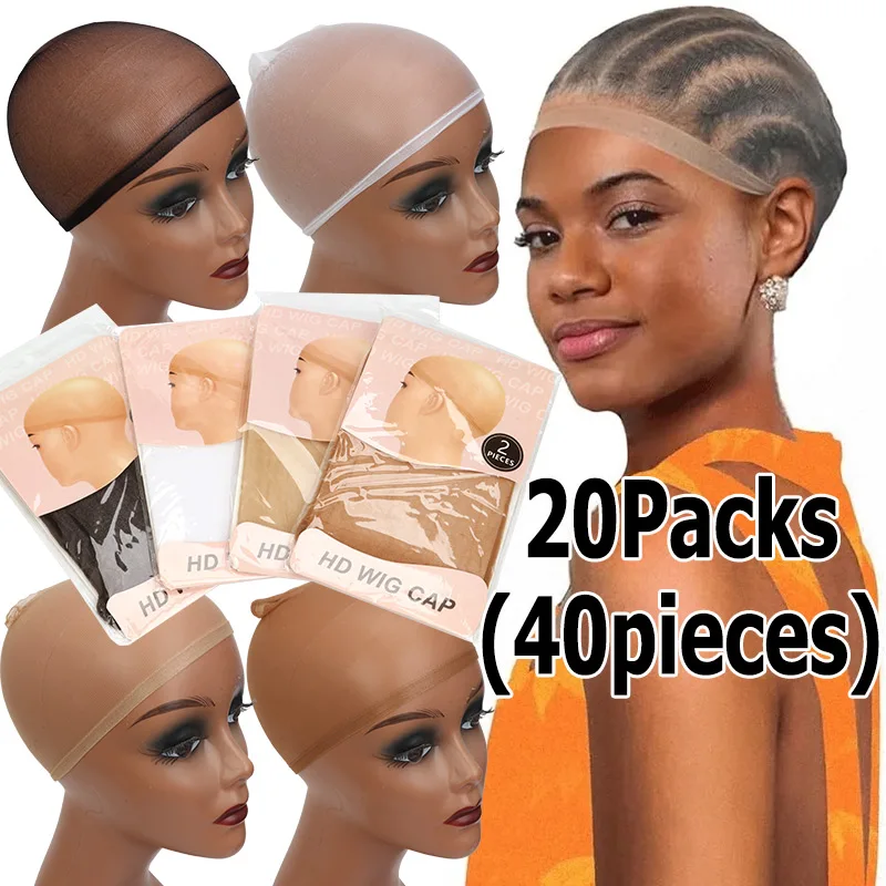 Transparent HD Wig Cap 20Packs Invisible Sheer Breathable Ultra-Thin Stretchy HD Stocking Caps For Lace Front Wigs