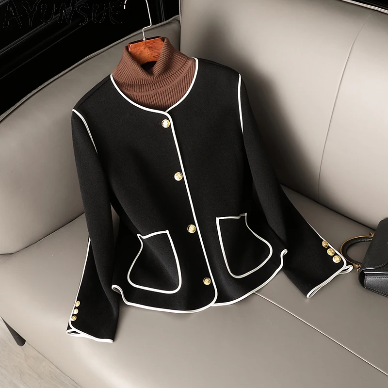 

AYUNSUE 100% шерстяное пальто, короткое пальто 2024, двусторонние шерстяные пальто, женская зимняя одежда, женская одежда в корейском стиле, элегантная Пальто Женское