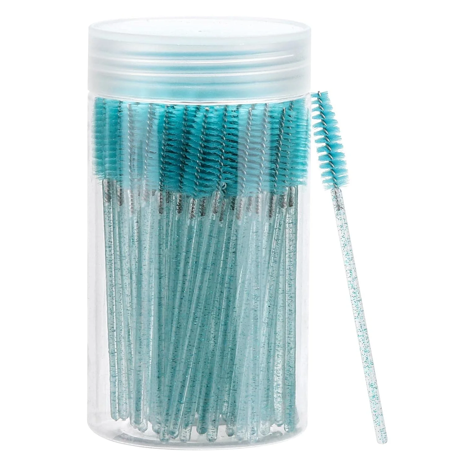 50 disposable eye black sticks, crystal eyebrow bobbin brush for extending eyelashes, mascara brush with container