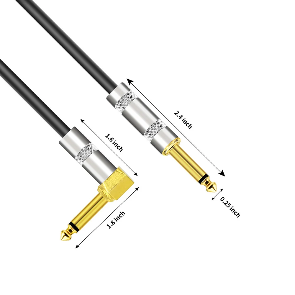 Curly Musical Instrument Audio Guitar Cable Cord 1/4 Inch Straight to Right-angle Gold-plated TS Plugs PU Jacket