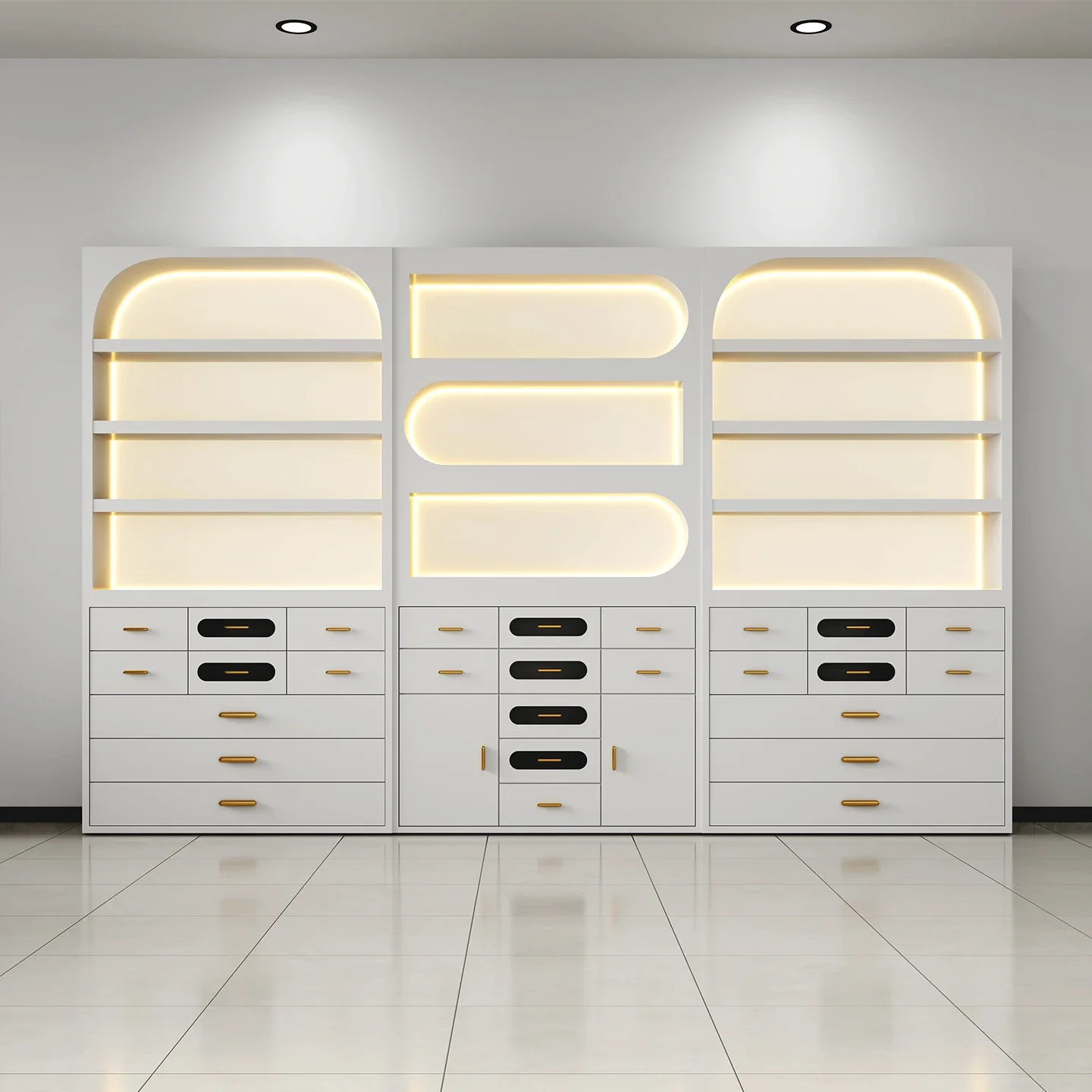 # High-End Modern Wood All-in-One Nail Polish Display Cabinets with Custom Storage Racks for Beauty Salons & Hospitals