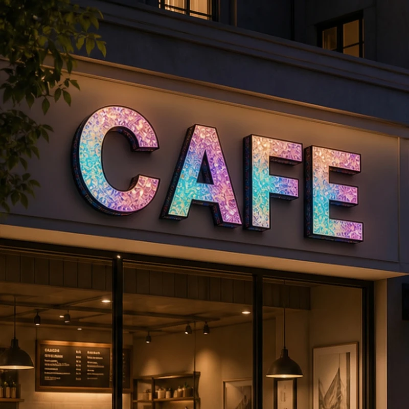 RGB Rainbow Crushed Diamond LED 3D Letter Sign Custom Color Changing Metal Frame Wall Light Sign For Bar Cafe Shop Front Logo