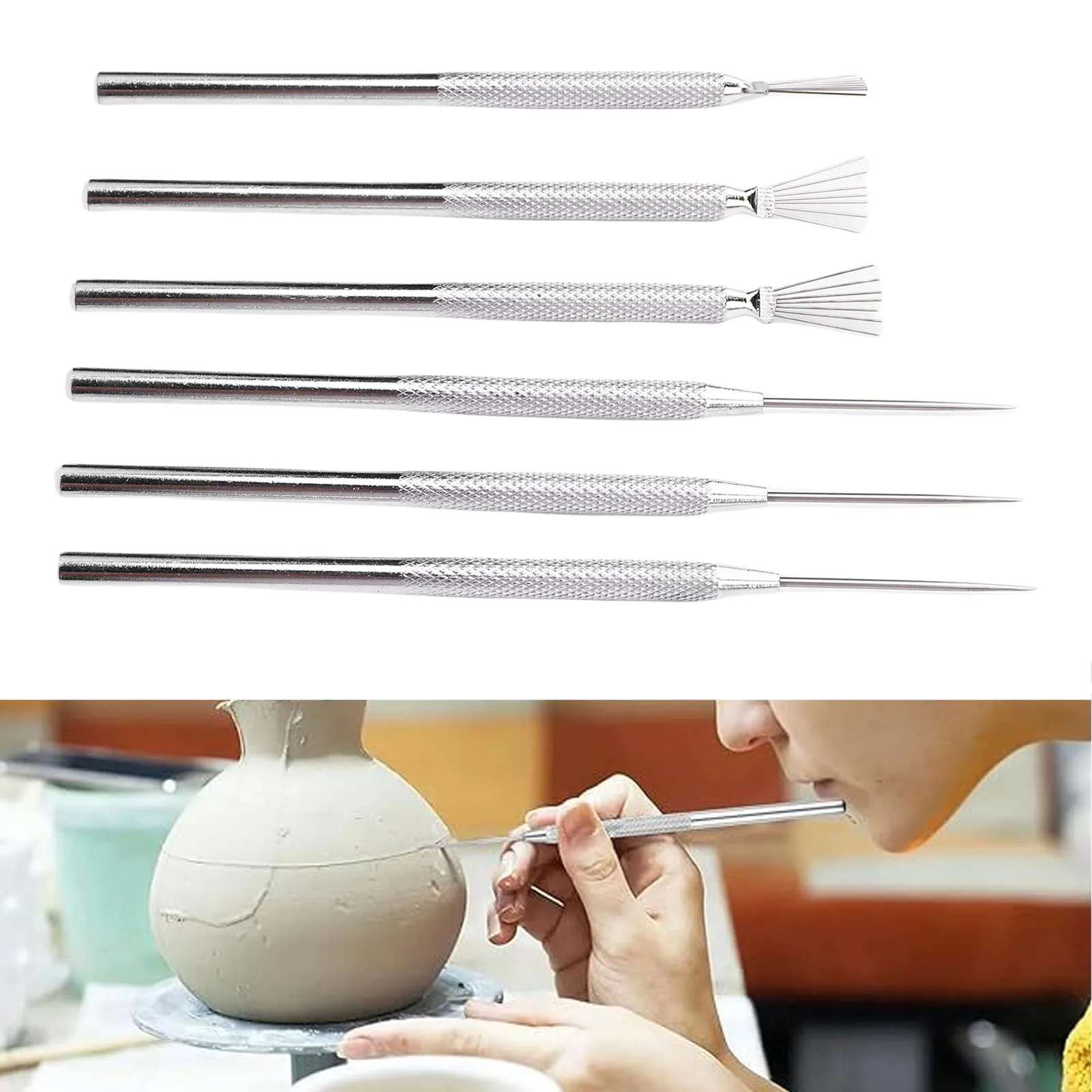 

Набор из 6 инструментов для работы с глиной: эргономичные ручки, нержавеющая сталь, для лепки, текстурирования и моделирования, проволочные инструменты для текстурирования глины