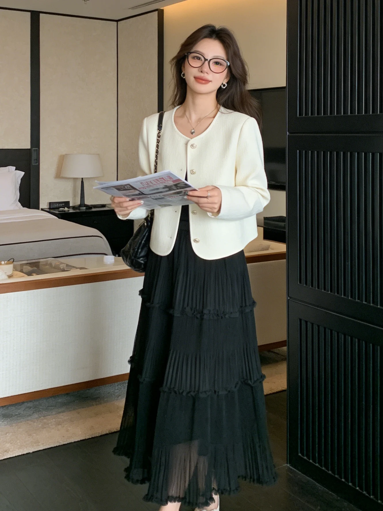 

Корейская юбка-трапеция с высокой талией, кружевными вставками и эффектом «нежного ветра», дышащая, приятная к телу, для женщин