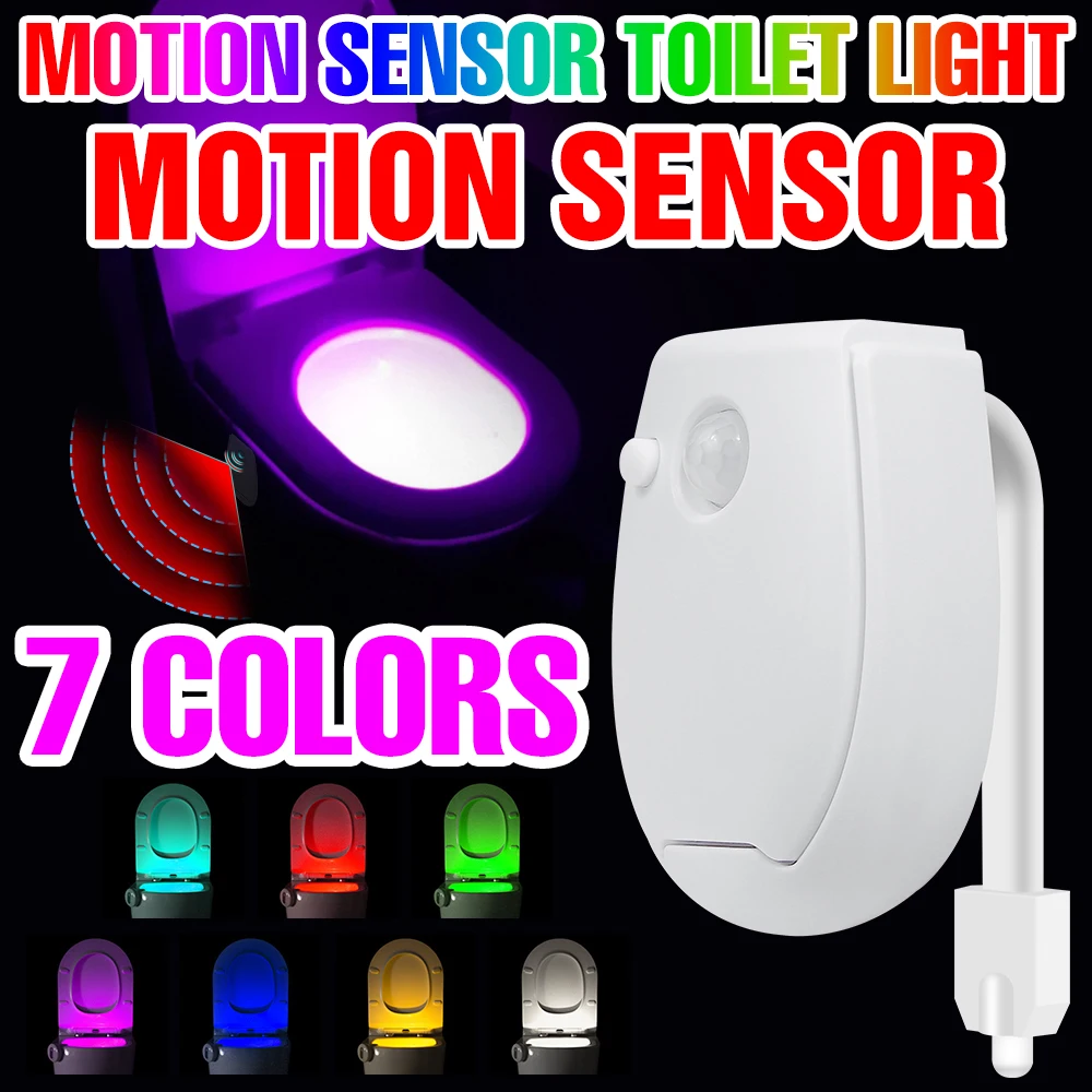 LED Toilet Lamp 7 Colors PIR Motion Sensor RGB Bathroom Backlight Indoor Atmosphere Nightlight Home Washroom Decor Lighting