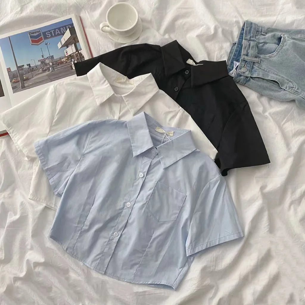 Children's Short Sleeved Shirt Summer New Korean Version Simple College Style Big Children's Solid Color Kids Top