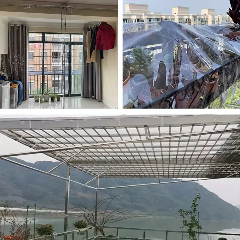 Transparente PVC-Sonnenschutzplane für den Außenbereich, wasserdicht, winddicht, mit 50 cm Abstandslöchern für den Innenhof oder Balkon, transparentes, wasserdichtes Gewebe, Öltuch. – Detail 14