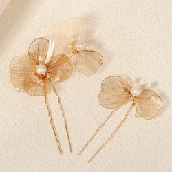 Bridal Wedding U-shaped Metal Flower Hair Comb Forks Gold Color for Women Handmade Hairpin Headdress Bridesmaid Gifts
