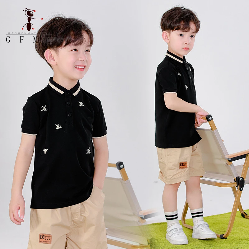 GFMY Kids Clothes Boys Polo Shirt Embroidery Short Sleeve T-shirt Turn-down Collar 4T-16T Summer Thin Cotton Children\'s Tops