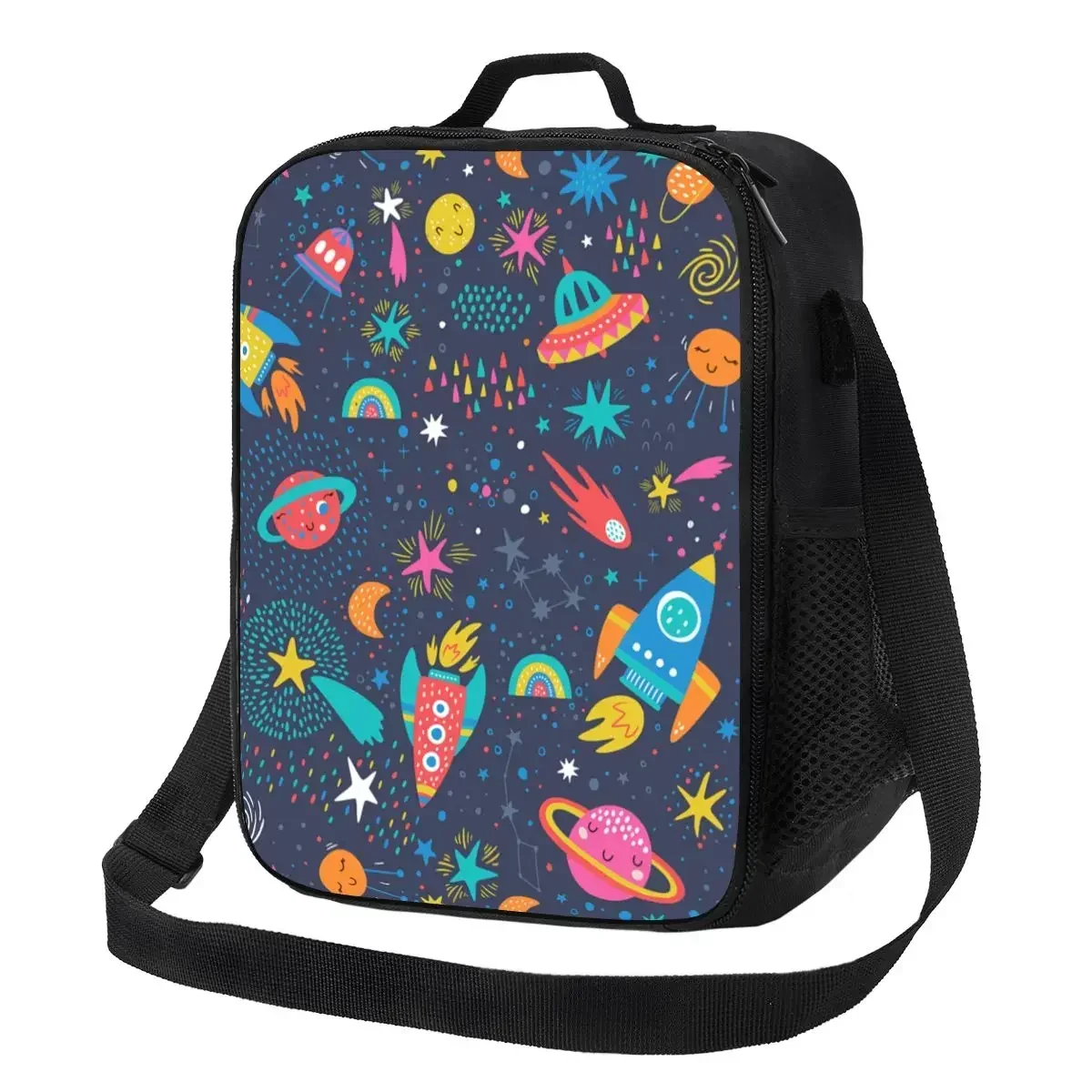 Galaxy Space Rocket Planet Insulated Lunch Bags for Outdoor Picnic Spaceship Astronaut Resuable Cooler Thermal Lunch Box Kids