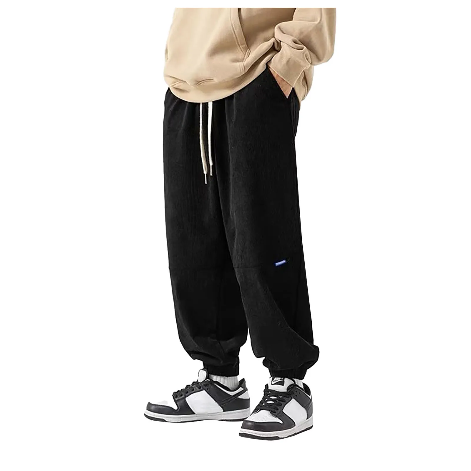 رجل واسعة الساق Sweatpants الرباط السراويل المنزل في الهواء الطلق تنفس الصلبة السراويل مستقيم عادية موضة الرباط بنطلون 2024