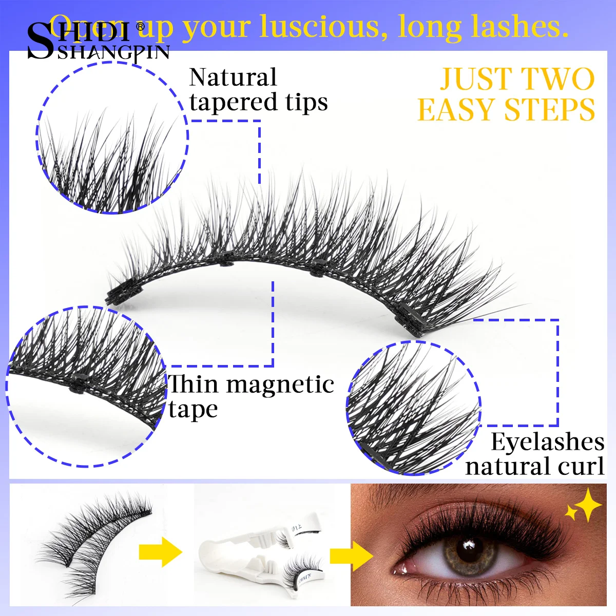 SHIDISHANGPIN 1 Pair Magnetic False Eyelashes 3D Makeup Eyelash Extension Tool Eyelash Tweezer Set Natural Fake Lashes No Glue
