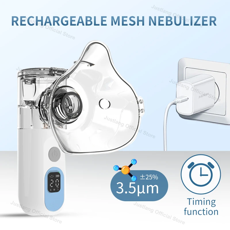 AiQUE Rechargeable Nebulizer 3.5μm Adjustable LED Display Medical Silent Ultrasonic Inhaler Timing Steam Device Adult child