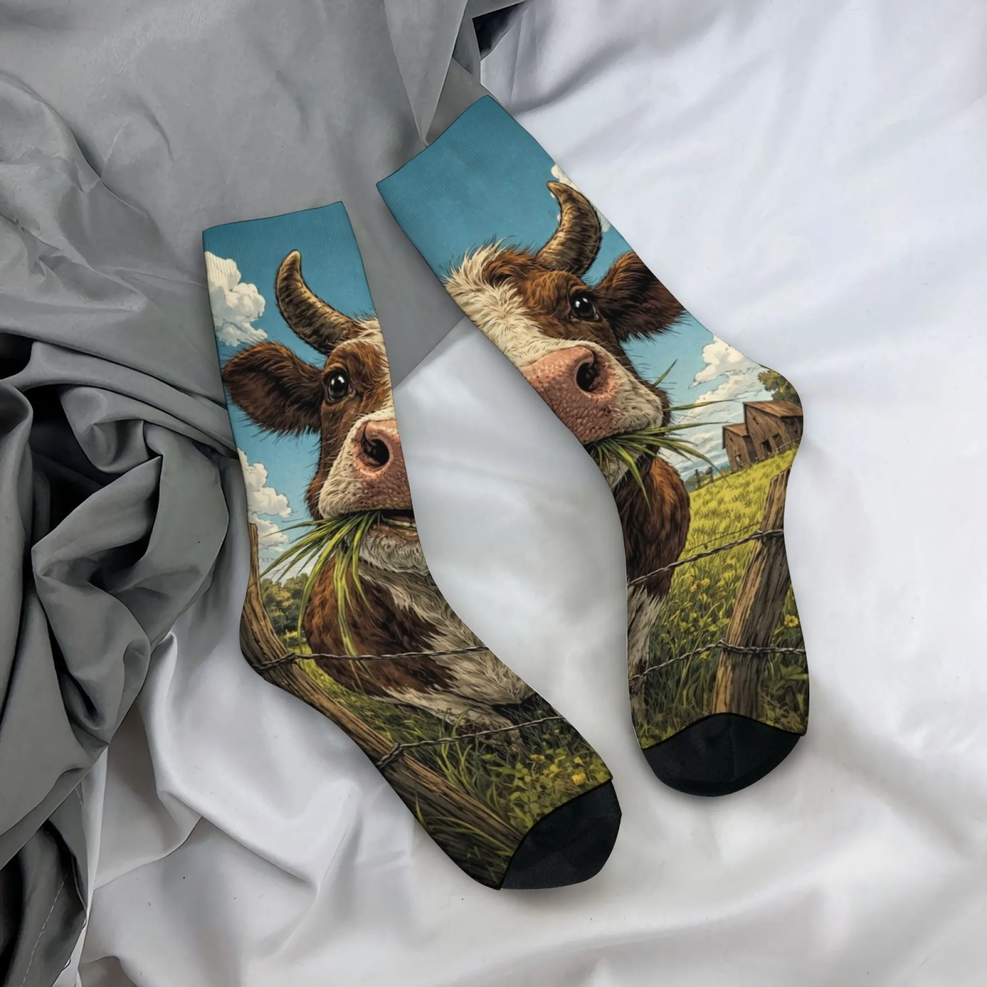 

Comic Cow Novelty Men's Socks Harajuku Retro Style Comfortable Casual Fashion Sports Socks Crazy Street Hip-Hop Funny Socks Gift