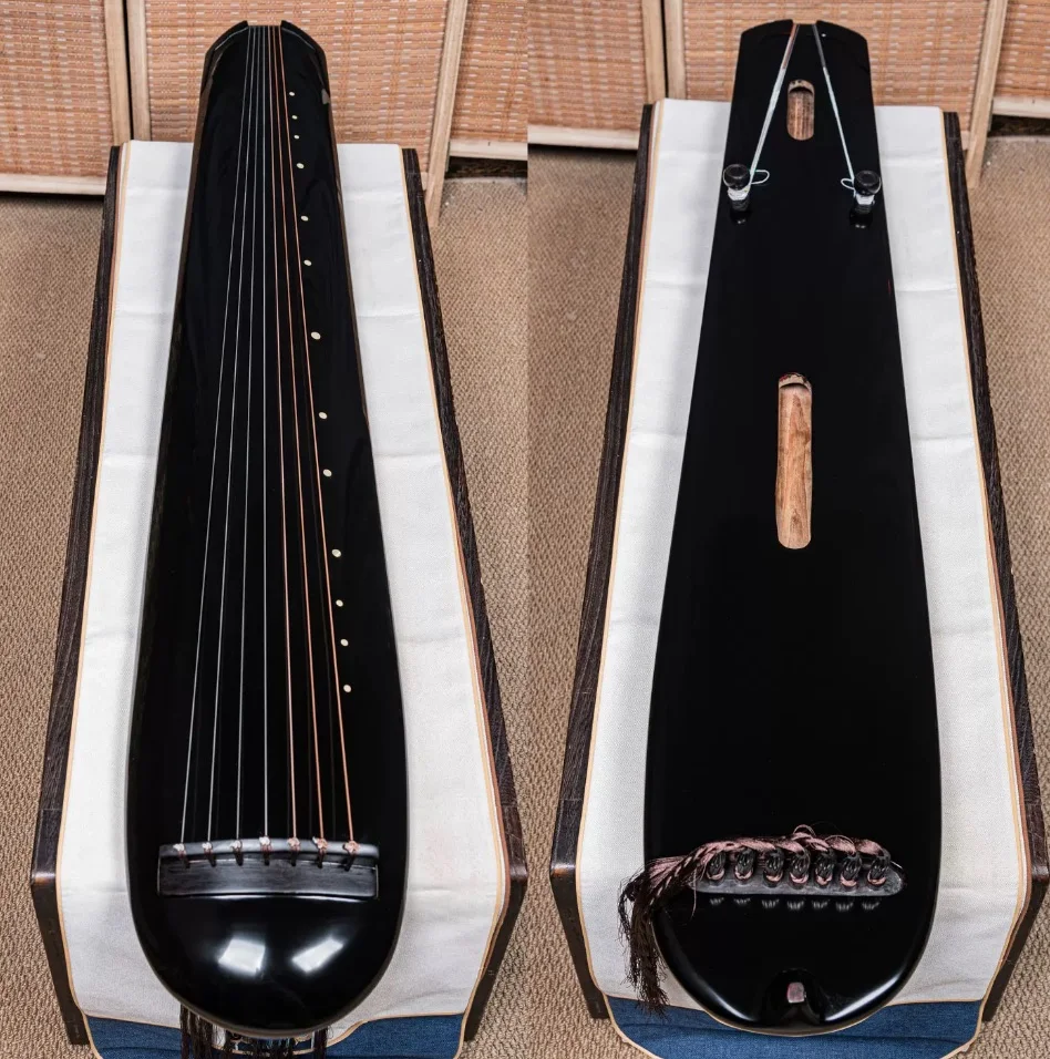 Super Large Hundun Style Guqin, Old Fir Wood, Pure Raw Lacquer, Glossy Black Finish, Traditional Chinese Stringed Musical Instru