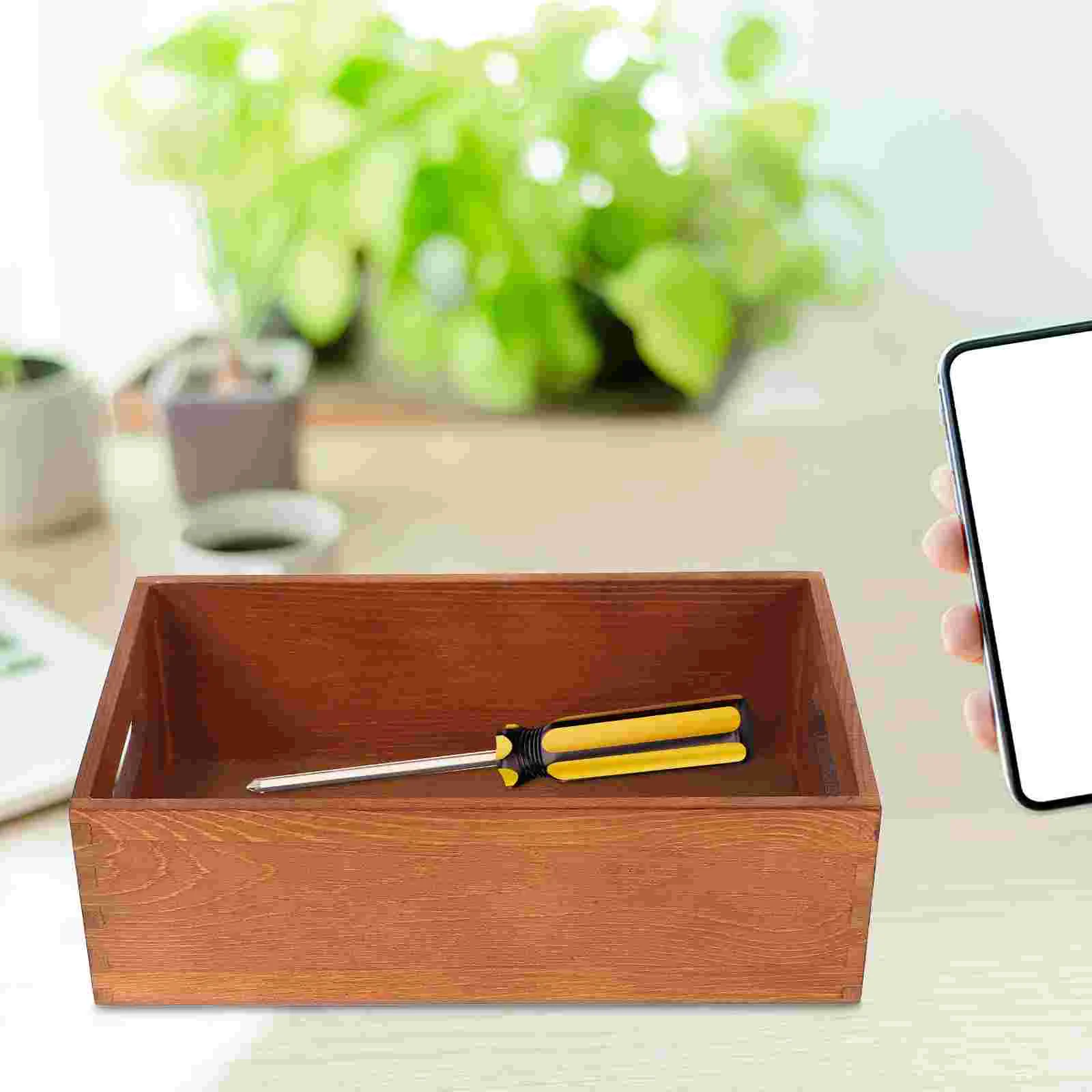 Solid Wood Storage Box Tools Desktop Crate Case Wooden Organizer Container Office