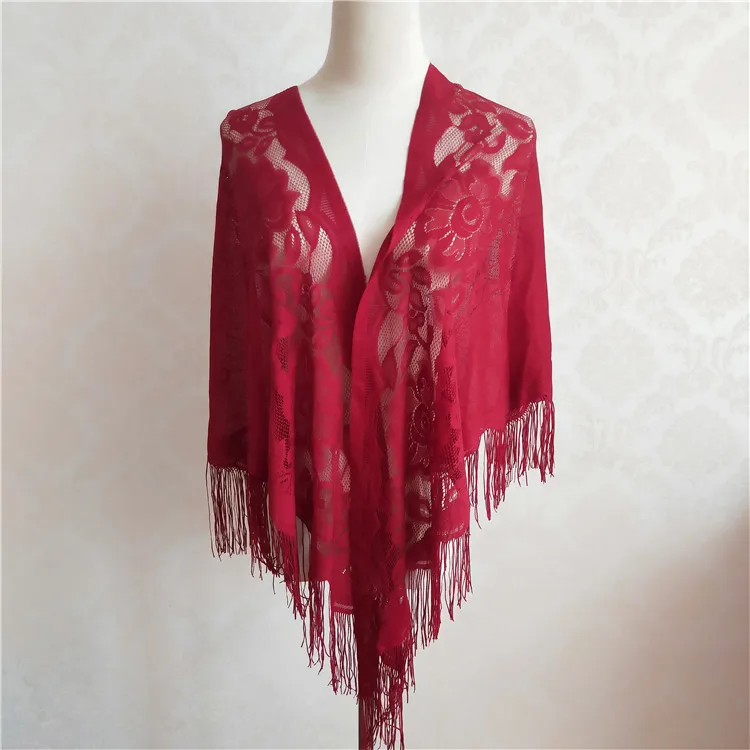 

1pcs New Spring and Autumn Simulated Silk Lace Tassels Shawl Fashion Silk Scarf Elegant Versatile Dress Triangle Scarves 스카프