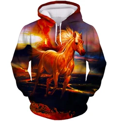 Fashion Horse Hoodies Animal 3D Print Men Women Autumn Casual Hooded Sweatshirts Oversized Harajuku Pullovers Male Tops Clothing