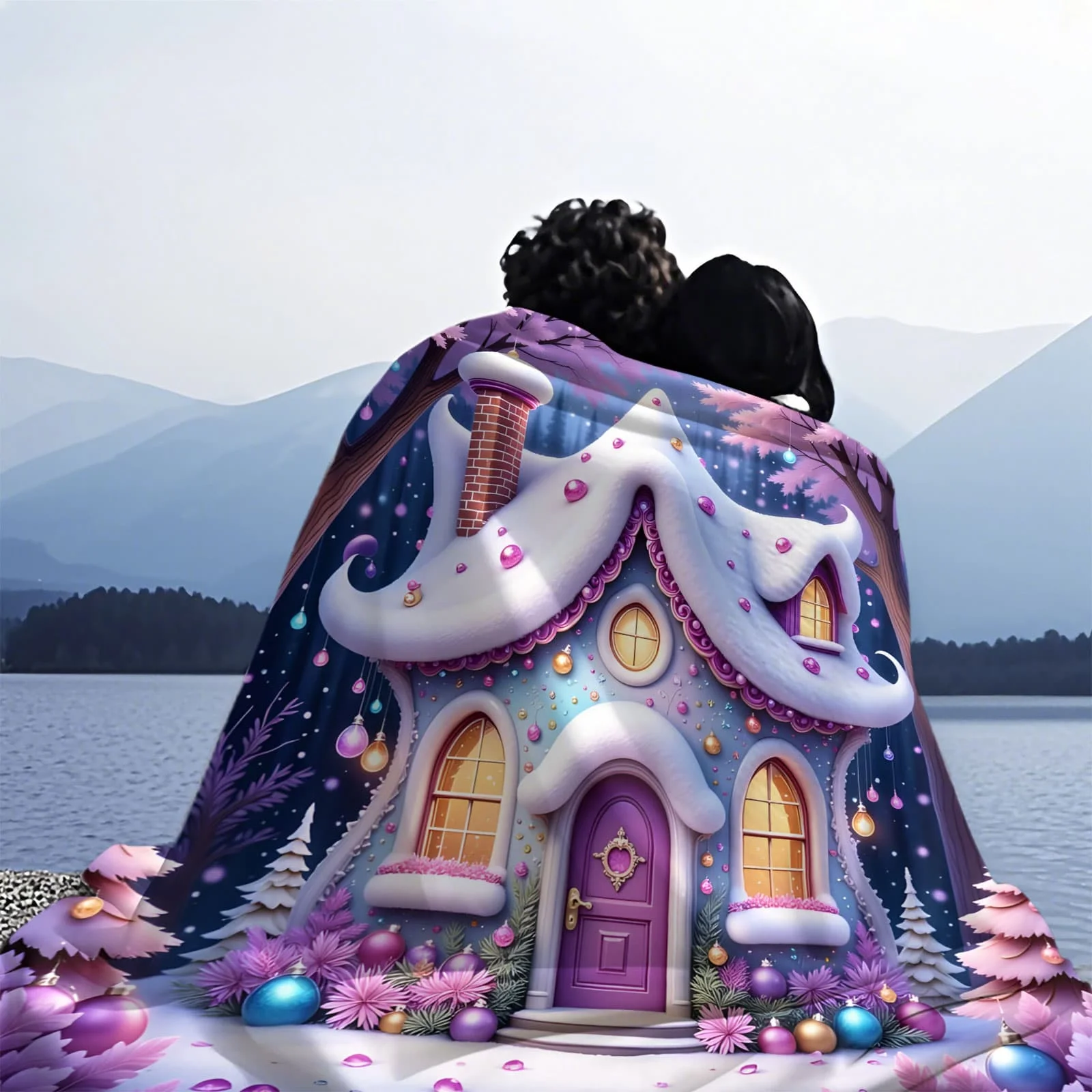 بطانية ثلج حمراء نابضة بالحياة وبطانية صوف على شكل قلعة كاندي مملكة الحلوى الملونة - رمي ناعم بطابع غريب الأطوار كهدية لديكور غرفة المعيشة