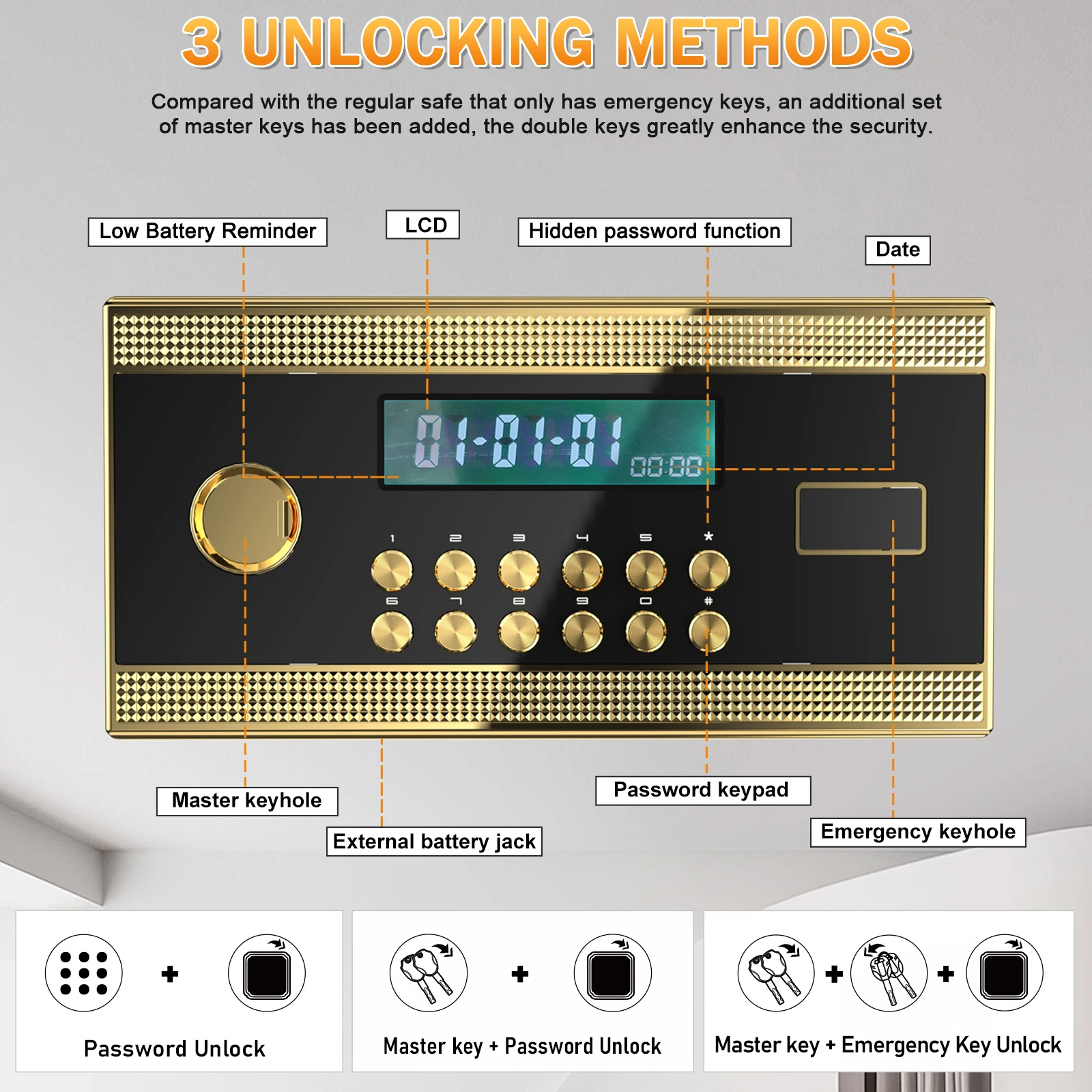 59.05'' Extra Large Safe Box, 17.3 Cubic Feet Heavy Duty Big Safe with Security Double Key Lock & Seperate Lock Box for Document