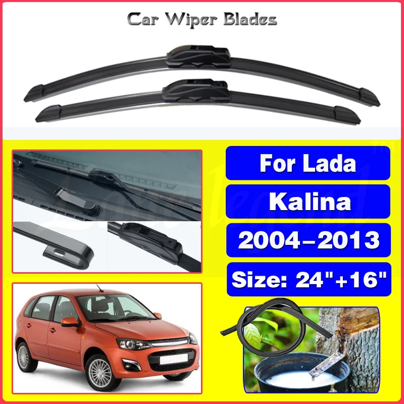 

For Lada Kalina 2004-2013 24"+16" Car Accessories Front Windscreen Wiper Blade Brushes Wipers U Type J Hooks 2012 2011 2010 2009