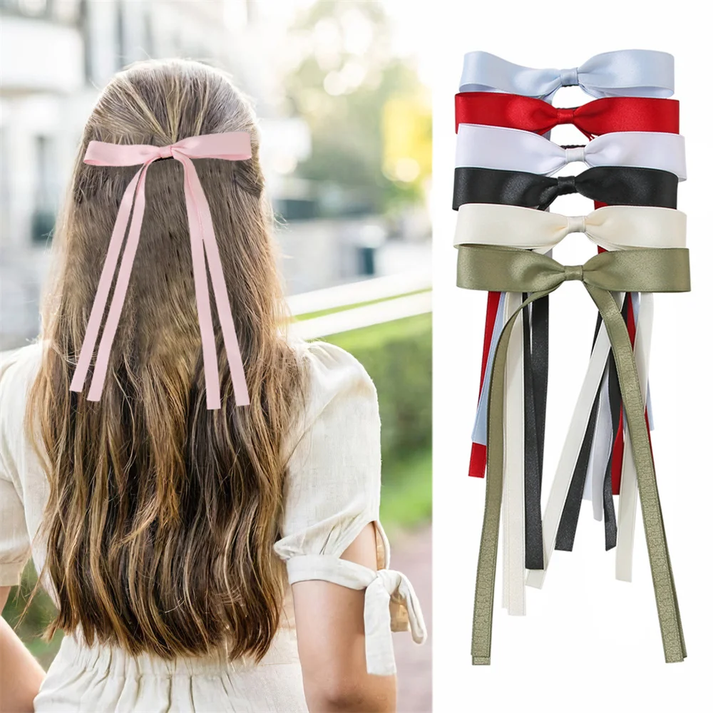 Candy Ribbon Tassel Bowknot Hair Clips Sweet Women Streamer Hairpin for Women Girls Long Bows Barrettes Head Clip Accessories