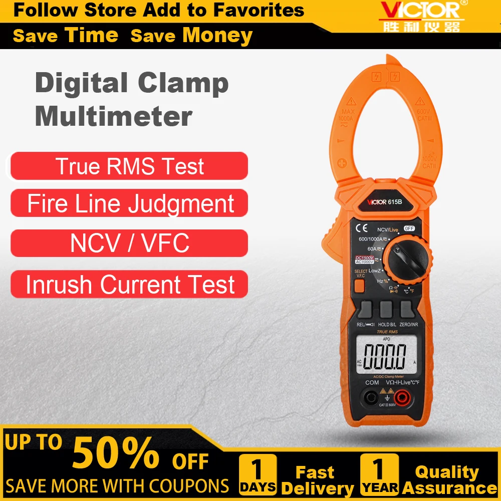 VICTOR 615B 5999 counts Digital Clamp multiMeter with Measures Voltage True RMS DC1500V AC/DC Current 1000A TESTER