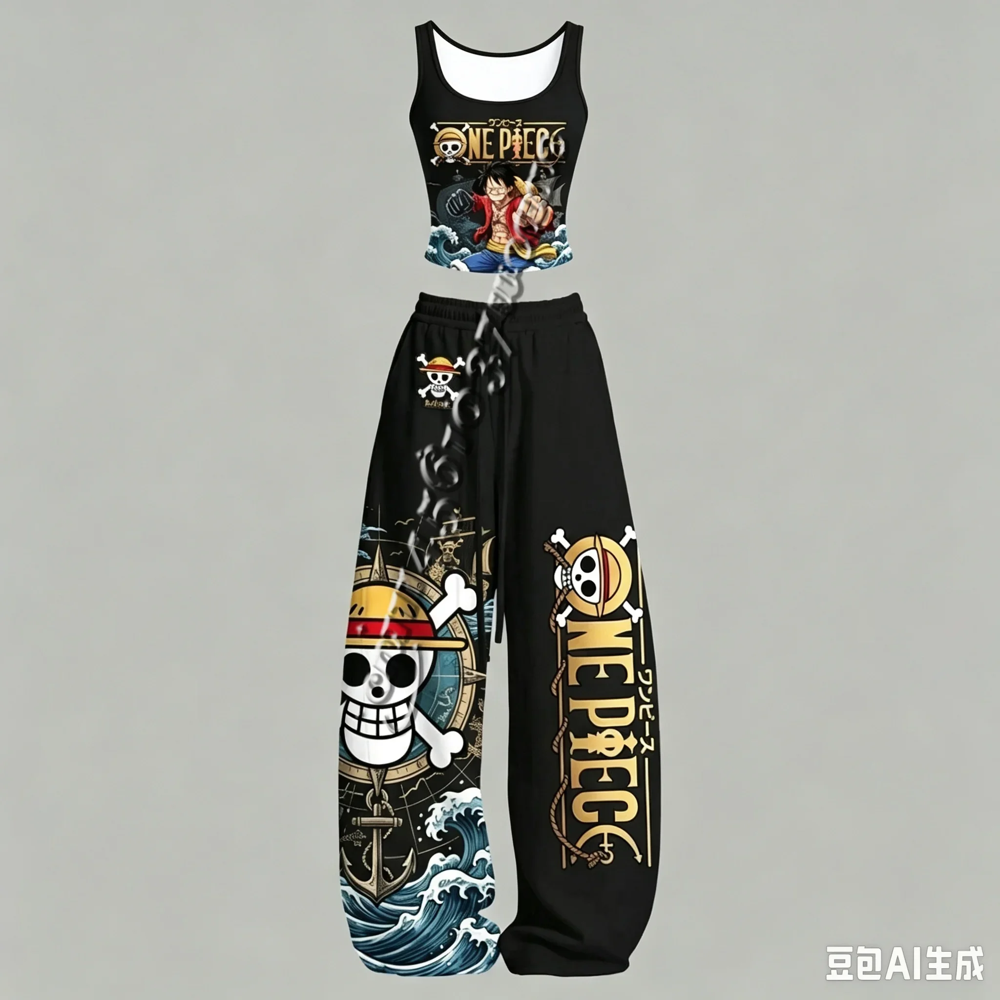 26/27 One Piece Luffy Zoro Robin Serie Charakter-Tanktop und Weite-Hosen-Set, Unisex Anime-Peripherie-Outfit für die Familie – Detail 7
