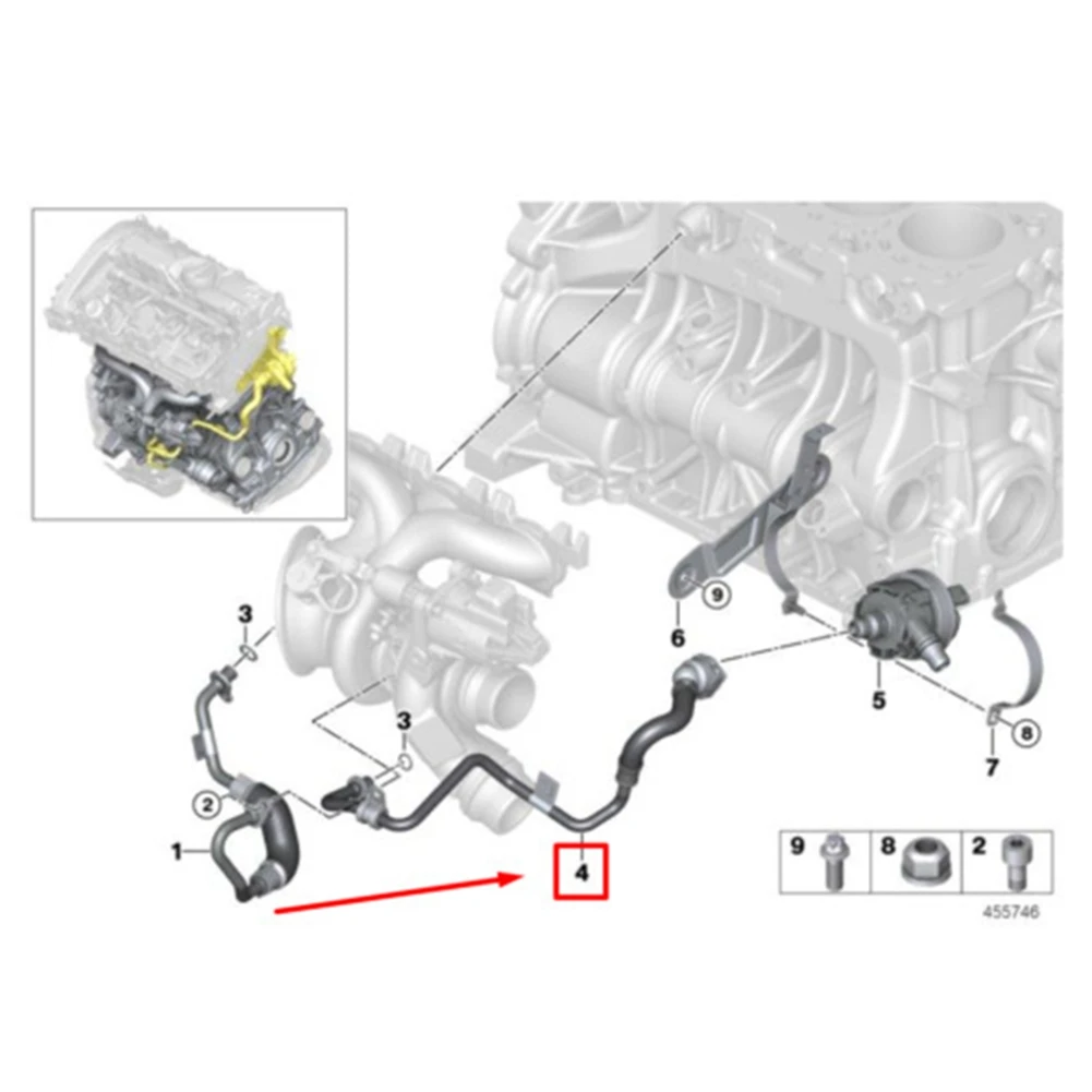 สายส่งคืนน้ำหล่อเย็นเทอร์โบชาร์จเจอร์1ชิ้นสำหรับ F20 F30 G30 X3 X4 125I 330I 11537643226