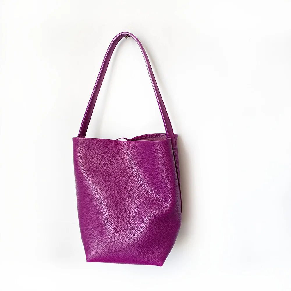 Top Quality Pure Cowhide Shoulder Bags Bucket bag purple tote bag