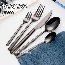 Gold Cutlery Stainless Steel Dinner Set Western Tableware Black Knife Fork Spoon Mirror Sliverware Elegant Kitchen Utensils