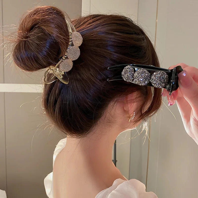 Pearl Flower Hairwear for Women Ball Head Curly Hair Shark Rhinestone Hair Clip High Ponytail Fashion Hair Accessories Female