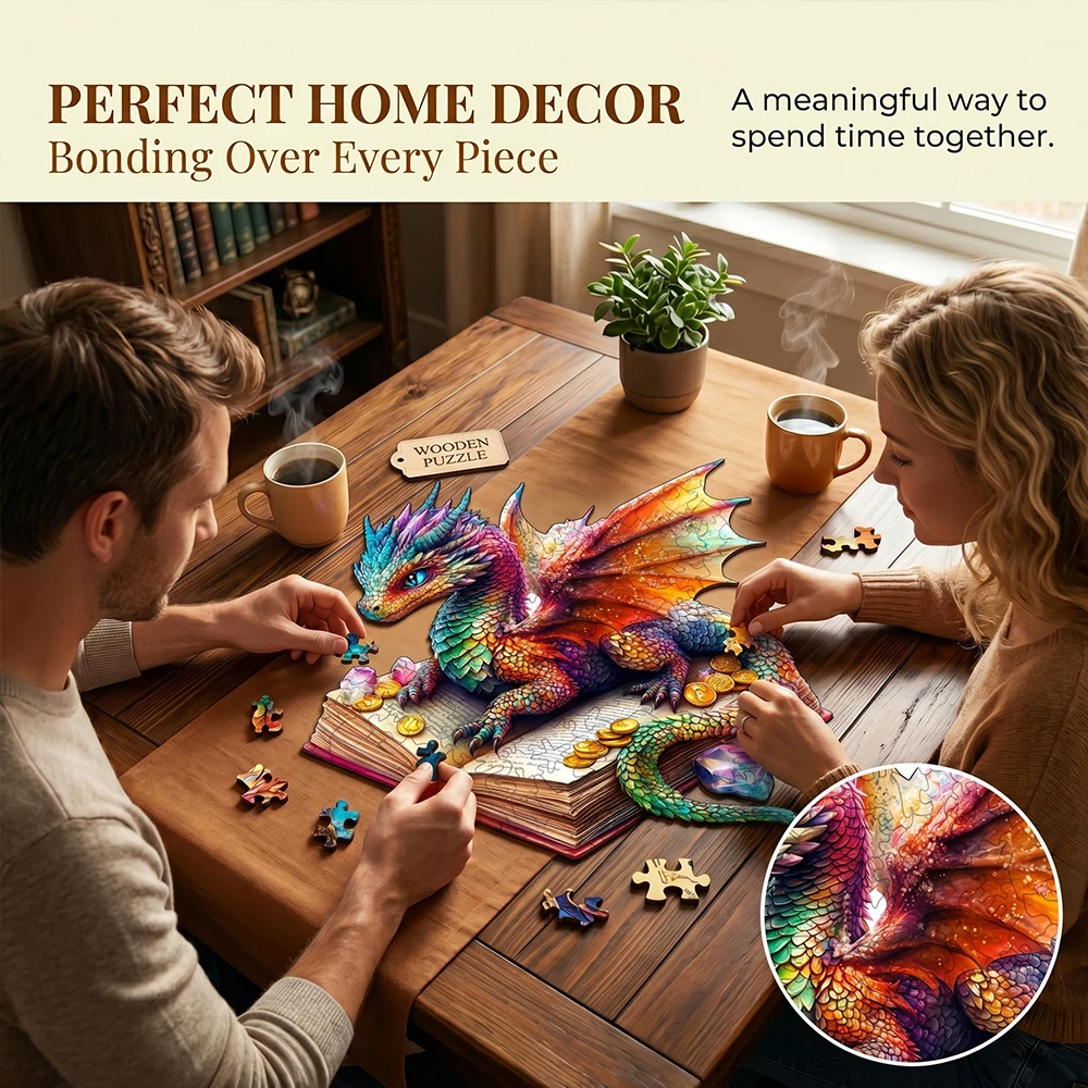 

Rainbow Dragon Wooden Jigsaw Puzzle, Unique Irregular Animal Shaped Pieces, 5A Advanced Difficulty, Adults Family Game, Stress Relief Toy, Framable Wall Art Decor, Fantasy Dragon Lover Gift