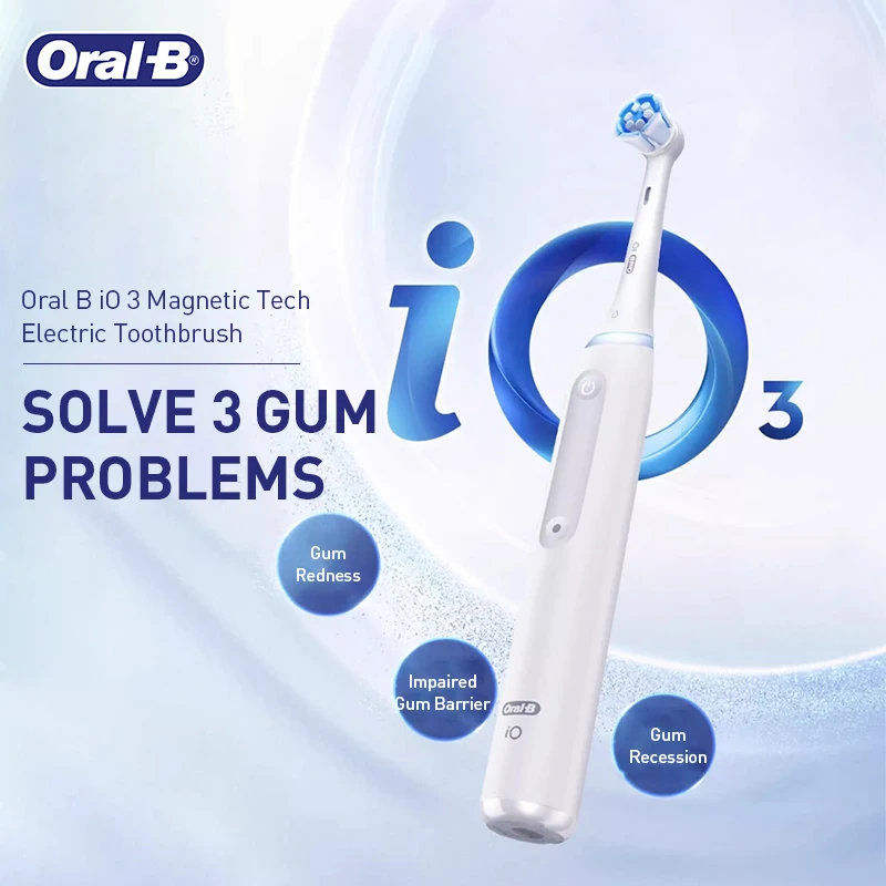 

Электрическая зубная щетка Oral B iO3 Sonic с 3 режимами, датчиком давления, магнитной технологией iO, профессиональным уходом за деснами, автоматическая зубная щетка