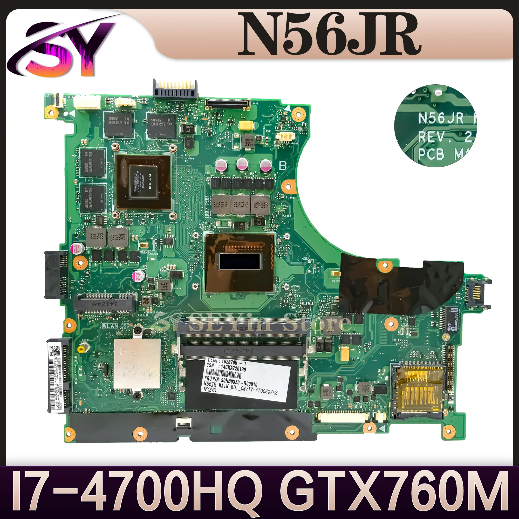 N56JR Mainboard For ASUS G56J G56JR N56J Laptop Motherboard I7-4700HQ I7-4710HQ GTX760M 100% Working