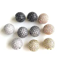 10pcs 14mm Ball Spacers Zirconia Micro Pave Round Disco Loose Beads for Women Bracelets Men Necklaces Jewelry Making Accessories