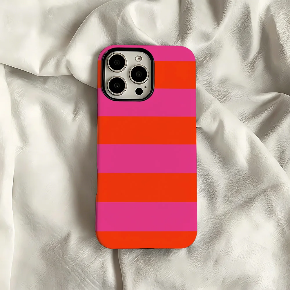 Pink & Orange Stripes Phone Case for Samsung Galaxy S20 S23 S24 S25 S26 FE Plus Ultra Edge 4G 5G Luxury Double-layer Back Cover