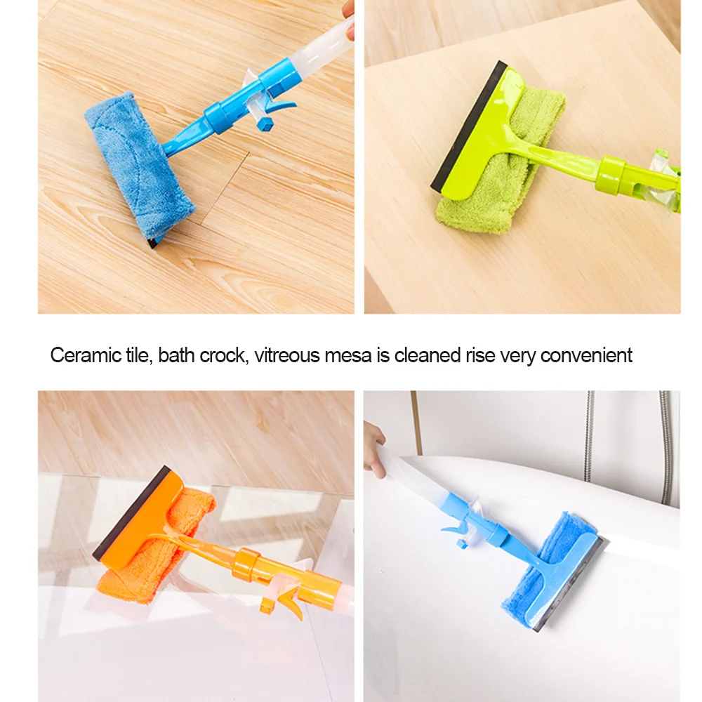 Window Glass Cleaning Tool Double-sided Disassemble Rod Window Cleaner Scraper Mop Squeegee Wiper with Water Spray Bottle New