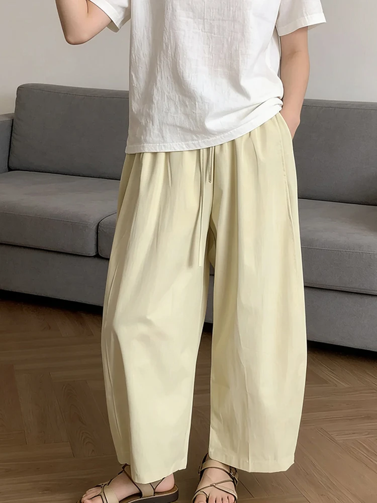 

Повседневные свободные широкие брюки женские, весна-лето, тонкие, из хлопка и льна, укороченные, с высокой талией, на резинке, для города, офиса, дома