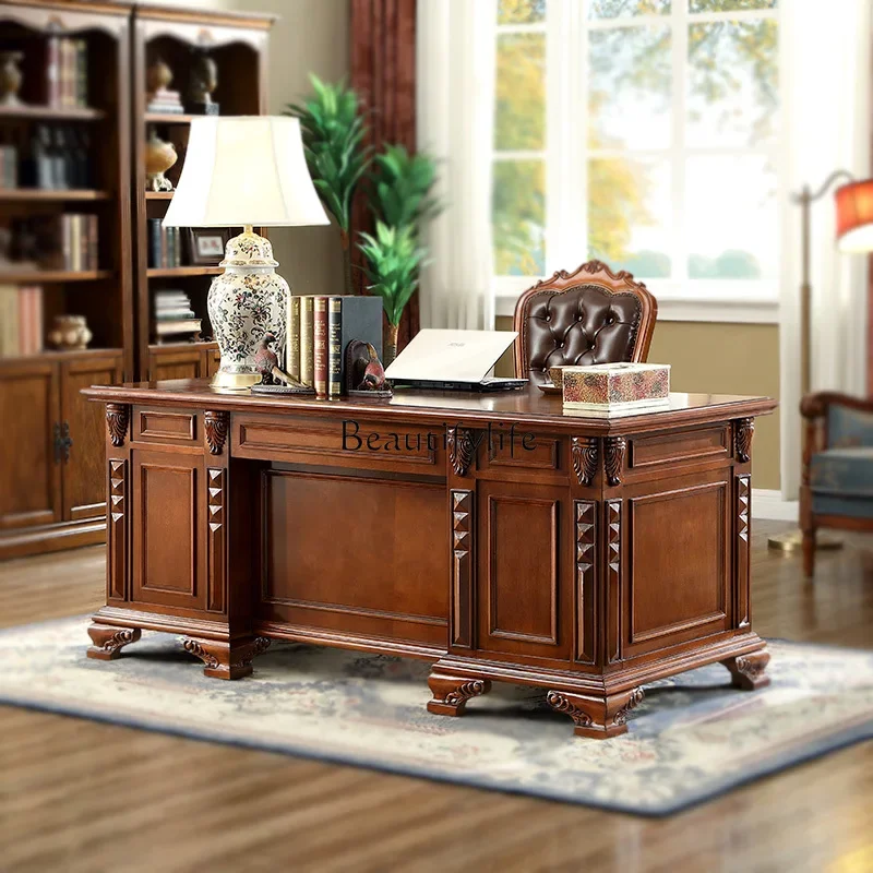 

yj5 American solid wood desk, European villa office tables and chairs