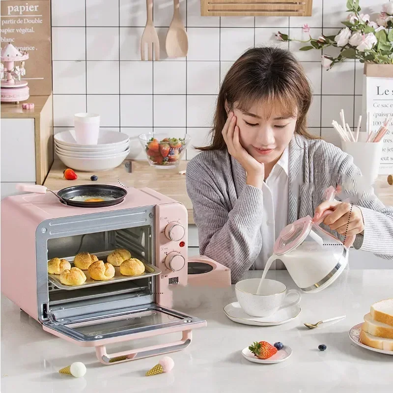 Breakfast machine household toaster small oven hot milk 3 in 1 breakfast multifunctional pink bread making machine